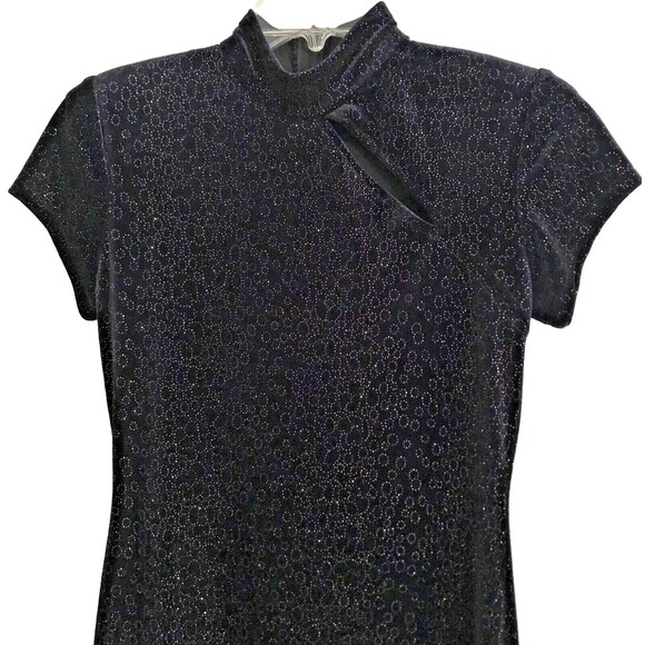 VTG Cheongsam Qipao Gown Womens Sz 4P Black Velvet Sparkle Mandarin Maxi Dress - Picture 3 of 15